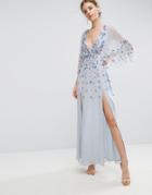 Asos Embellished Kimono Maxi Dress - Blue