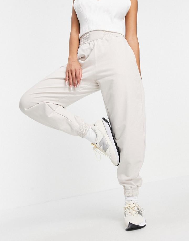 Bershka Oversized Sweatpants With Waistband Detail In Beige-neutral
