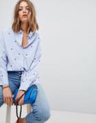 Stradivarius Heart And Stripe Shirt - Blue