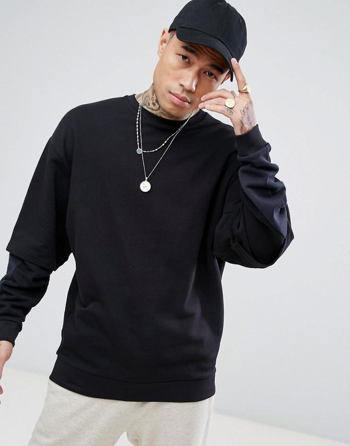 Asos Oversized Longline Sweatshirt With Double Layer Sleeves And Panel Blocking - Pink