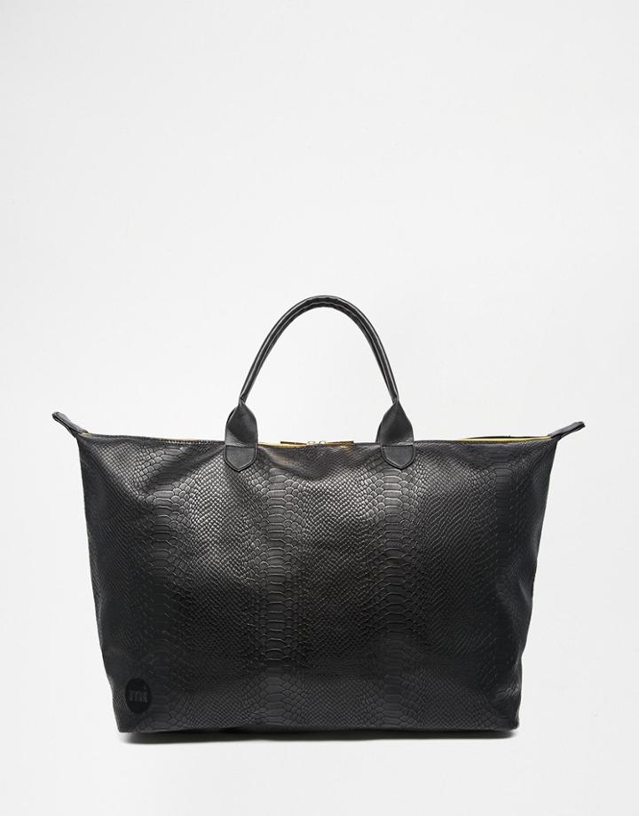 Mi-pac Weekend Bag In Faux Snake Print - Black