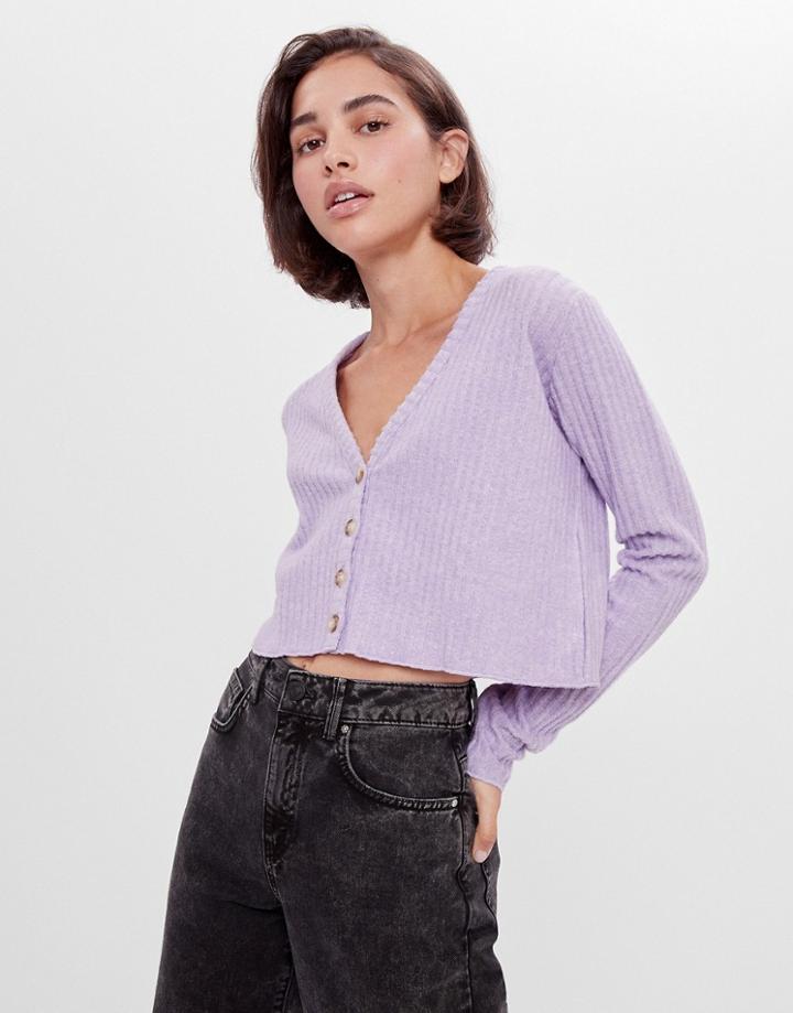 Bershka Soft Cardigan In Lilac-purple