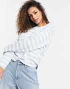 Monki Maja Organic Blend Cotton Long Sleeve T-shirt In Blue Stripe-blues