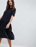 Asos Design Tiered Smock Midi Dress-black