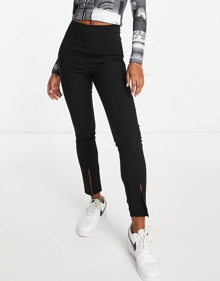 Miss Selfridge Bengaline Leggings With Front Slit In Black