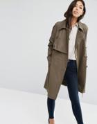 Asos Trench With Deep Storm Flap - Green