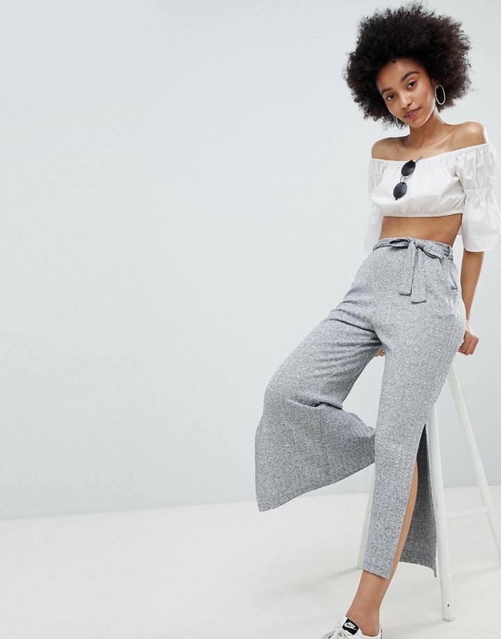 Bershka Ribbed Tie Waist Pants In Multi - Multi