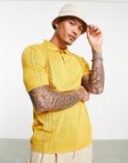 Topman Knitted Polo In Yellow