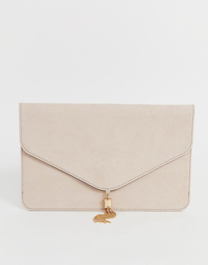 Asos Design Tassel Clutch Bag-cream