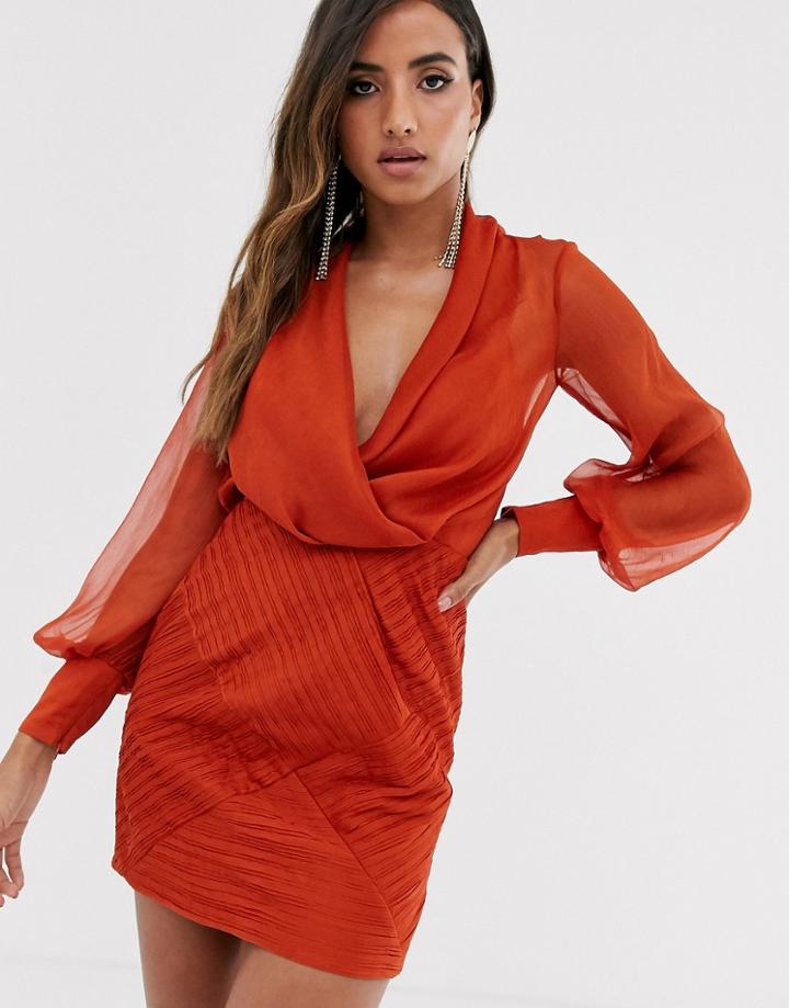 Asos Design Soft Mini Tux Dress With Ruched Paneled Skirt-red