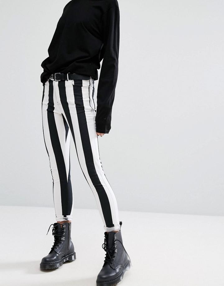 Motel Skinny Jeans In Monochrome Stripe - Black