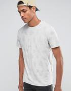 Celio Crew Neck T-shirt With All Over Leaf Print - White