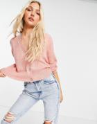 Jdy Exclusive Cardigan With Puff Sleeves And Diamante Button Detail In Pink