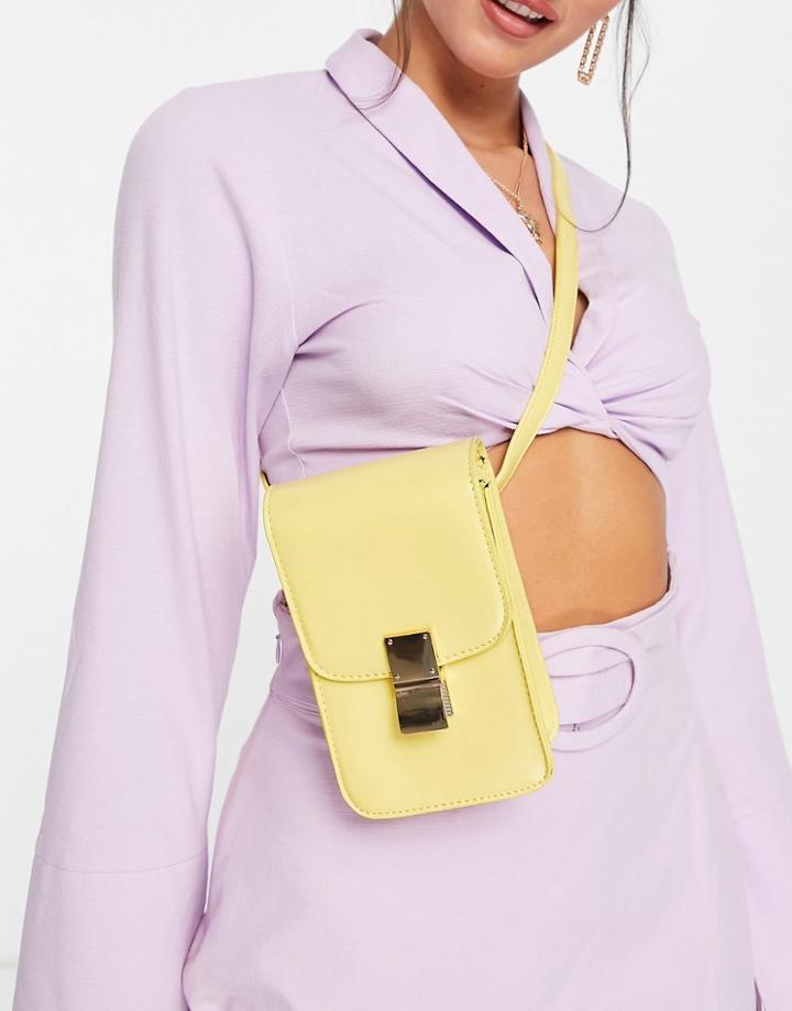 Truffle Collection Rectangle Cross Body Bag With Metal Clasp In Yellow-brown