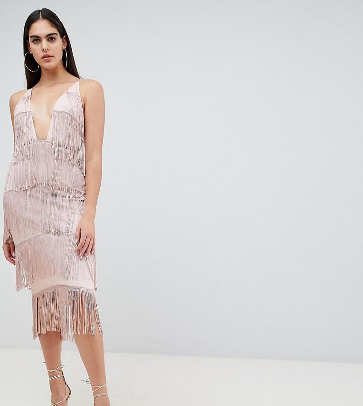 Asos Tall Square Neck Plunge Fringe Bodycon Dress - Pink