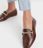 Asos Design Wide Fit Minute Leather Chain Loafers In Brown Croc