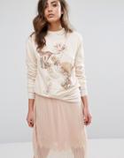 Miss Selfridge Embellished Sequin Sweatshirt - Beige