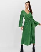 Asos Design Plisse Wrap Maxi Dress - Green