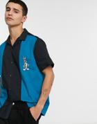 Asos Design Looney Tunes Relaxed Revere Bowling Shirt With Bugs Bunny Embroidery-green