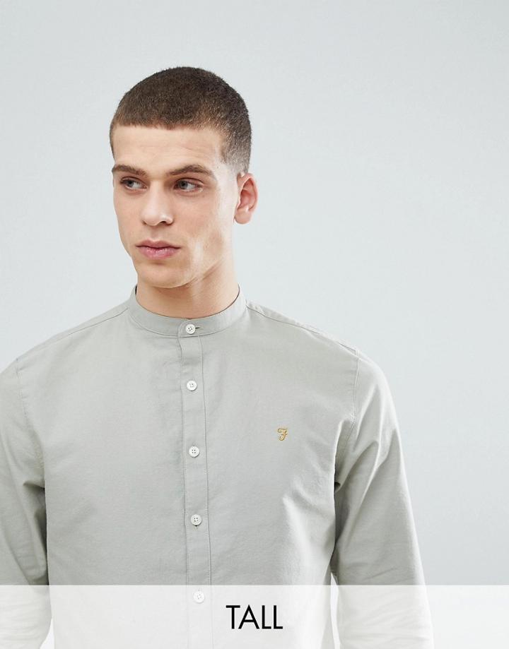 Farah Tall Brewer Slim Fit Grandad Collar Oxford Shirt In Green - Green