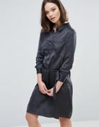 Ichi Belted Shirt Dress - Black