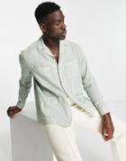 Asos Design Relaxed Linen Shirt With Pleats And Four Pocket Detail-green