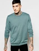 Asos Crew Neck Sweater In Green Cotton - Green