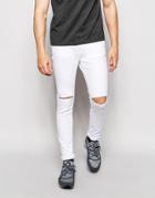 Pull & Bear Super Skinny Jeans In White With Rips - White