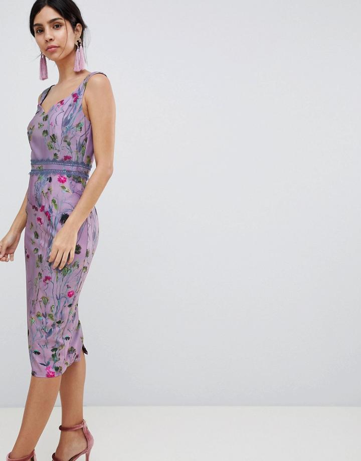 Little Mistress Lavender Print Bodycon Dress - Purple