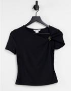 Urban Revivo Asymmetric Ribbed T-shirt In Black