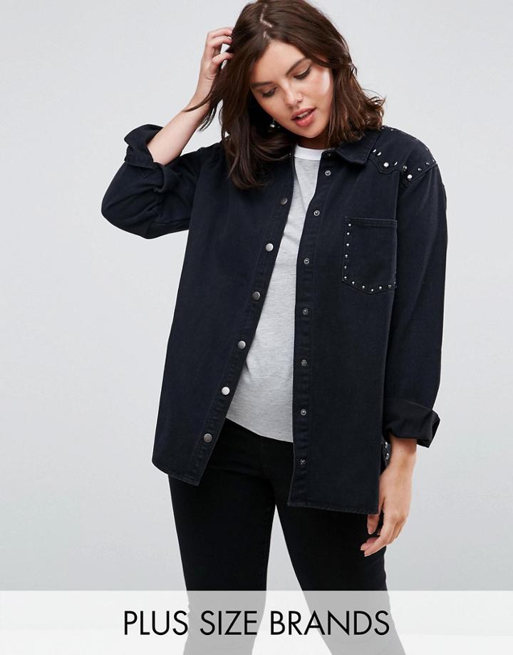 Alice & You Denim Jacket With Stud Seam And Pocket - Black