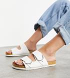 Asos Design Wide Fit Fewer Double Strap Buckle Sandals In White