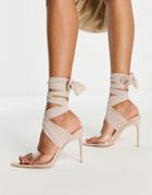 Public Desire Suri Tie Up Stiletto Sandals In Beige-neutral
