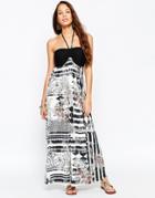 Pussycat London Maxi Dress In Mono Print - Black