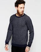 Nudie Crew Sweater Aron Two Tone Stripe Knit - Navy