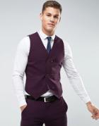 Asos Wedding Skinny Suit Vest In Cross Hatch With Printed Lining - Red