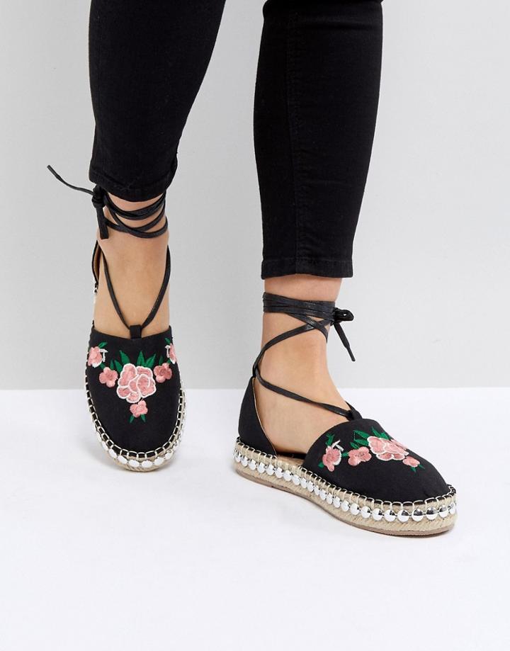 Raid Karla Black Embroidered Espadrilles - Black
