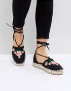 Raid Karla Black Embroidered Espadrilles - Black