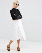 Asos Midi Linen Wrap Skirt - White