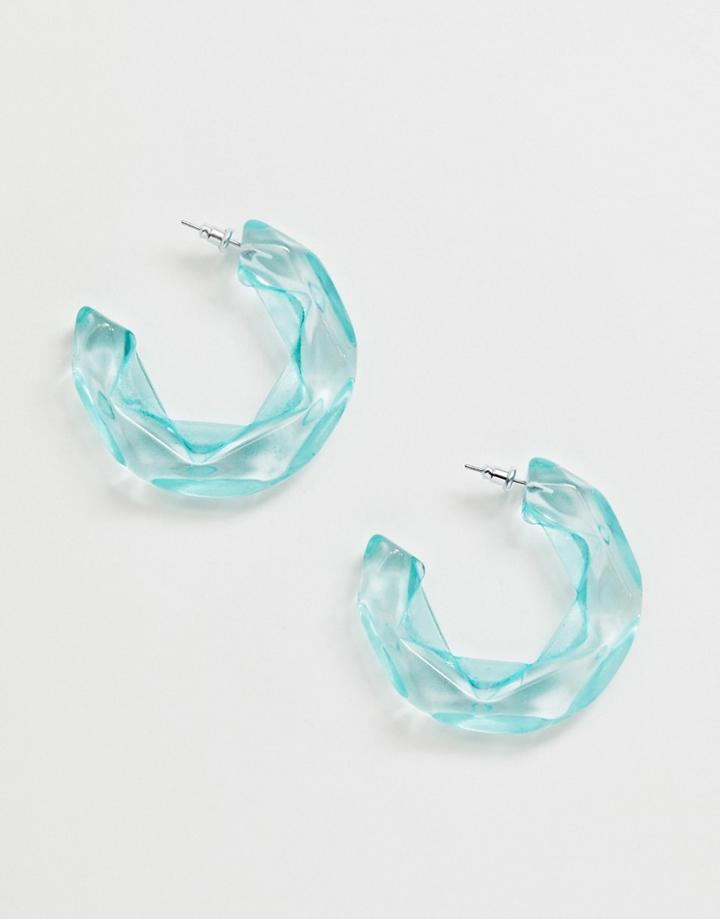 Asos Design Hoop Earrings In Faceted Resin In Blue - Blue