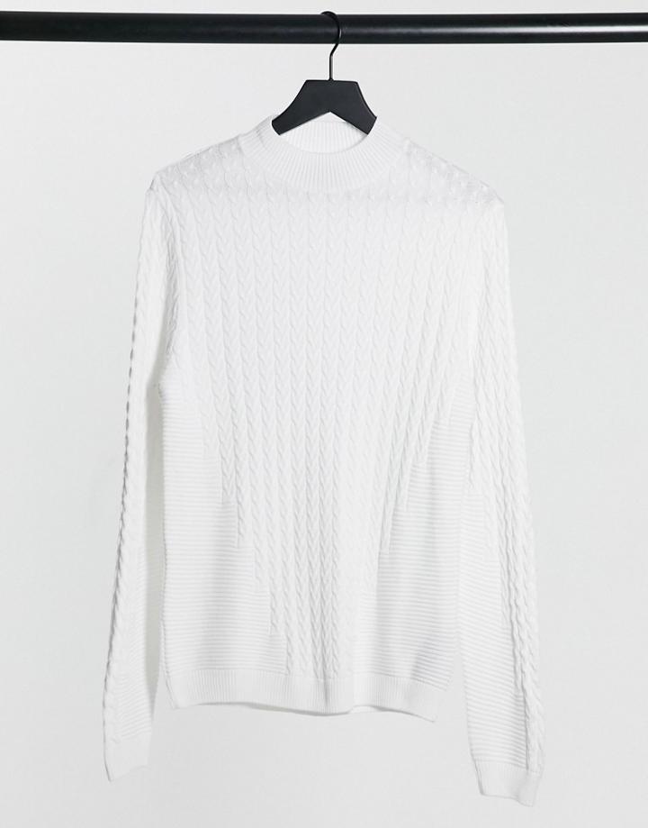 Asos Design Muscle Fit Lightweight Cable Turtleneck Sweater In White