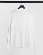 Asos Design Muscle Fit Lightweight Cable Turtleneck Sweater In White