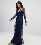 Asos Tall Lace Top Maxi Dress With Ruched Bodice - Navy