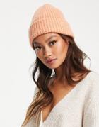 Asos Design Chunky Beanie With Deep Turn Up In Coral-orange