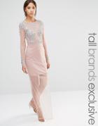 Maya Tall All Over Mesh Maxi Dress With Embellished Bodice Detail - Pink