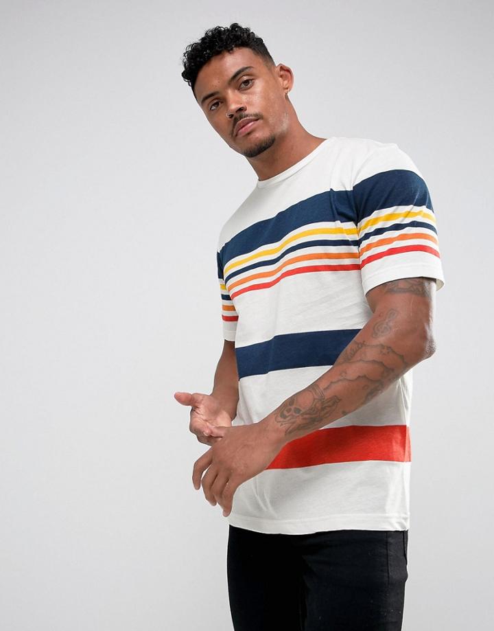 Pull & Bear Striped T-shirt In White - White