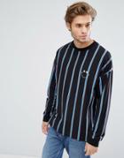 Asos Oversized Long Sleeve T-shirt With Vertical Stripe And Ok Embroidery - Black