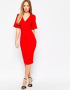 Asos Plunge Neck Pencil Dress - Red