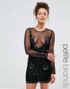Maya Petite Embellished Dress With Mesh Overlay - Black