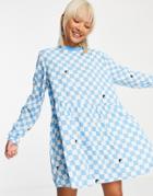 Noisy May Exclusive Oversized Smock Dress In Blue Checkerboard-multi